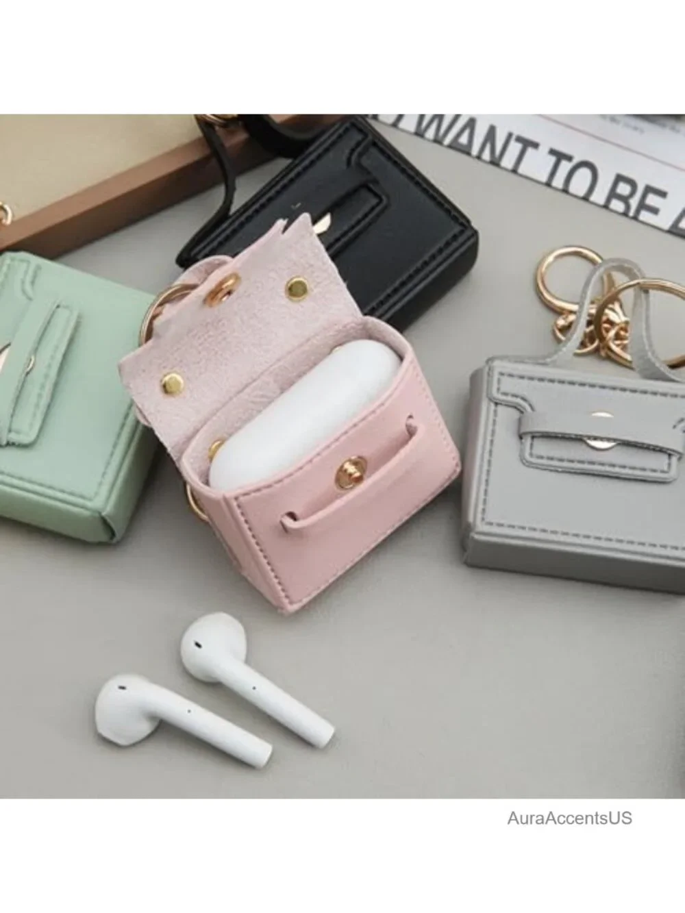 PU Leather Mini Bag Keychain Keyring Coin Purse Lipstick Holder Backpack Charm